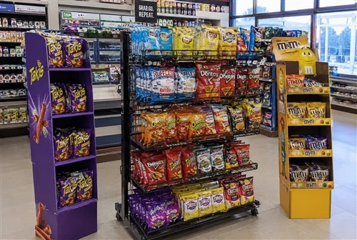 Snack Display Racks for Convenience Stores: Wire Shelves, Endcaps, and Branded Floor Stands